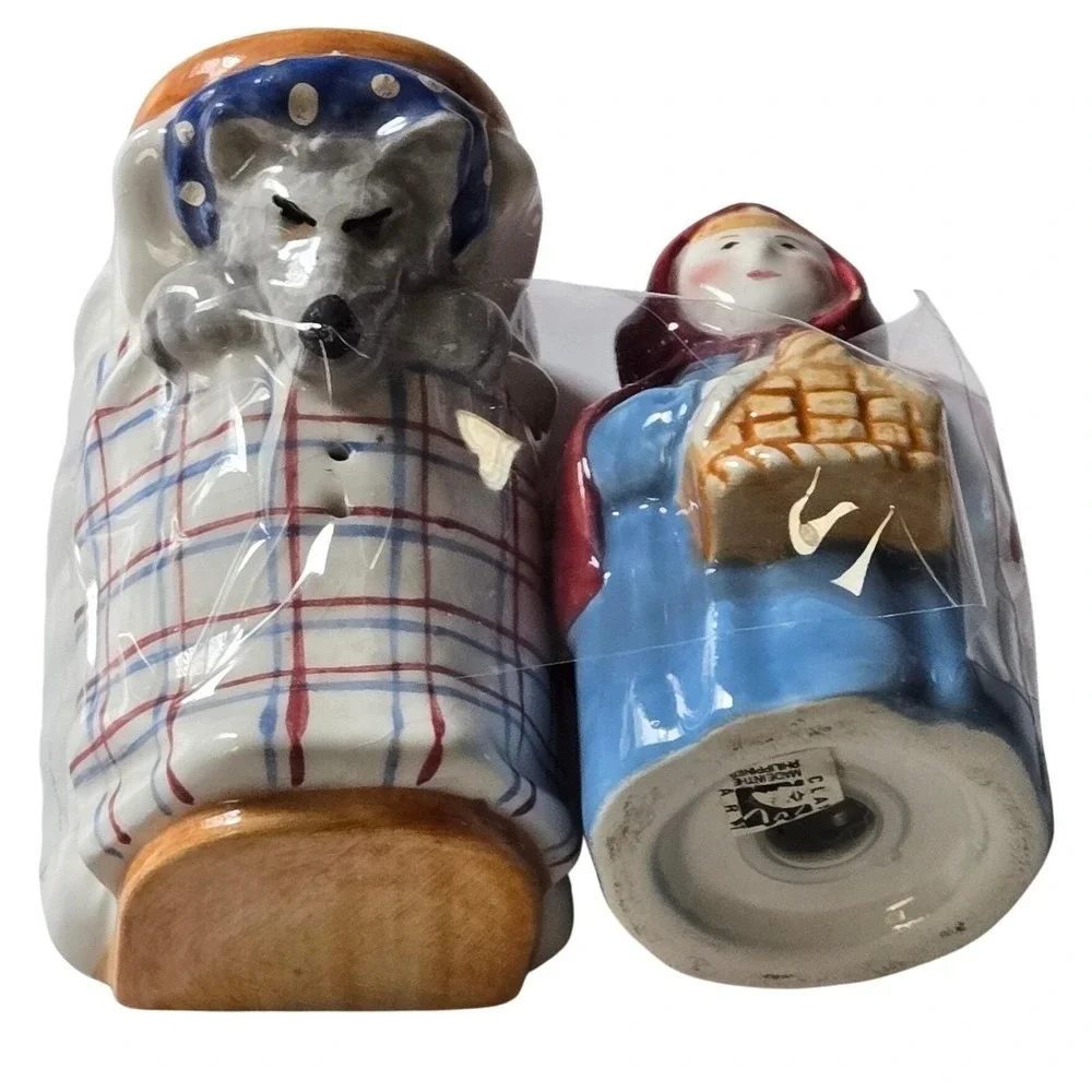 Vintage Clay Art Little Red Riding Hood Big Bad Wolf Salt Pepper Shakers